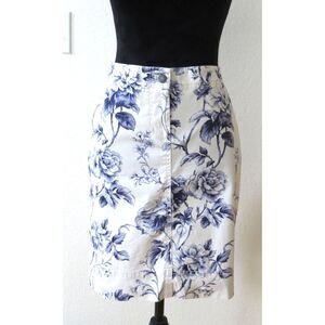 Talbots Damask Print A-Line Skirt Cotton Blend blue/white  6P EUC